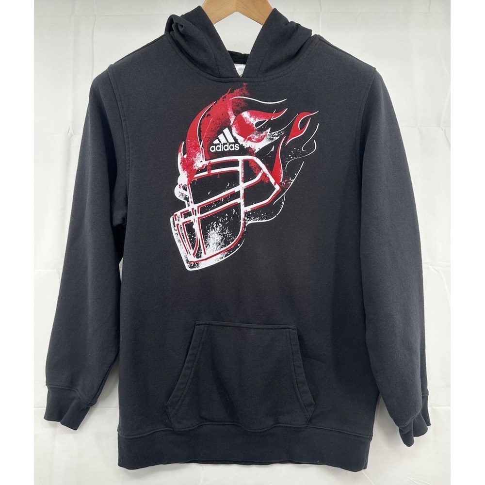 Adidas Men's Black Hoodie Sweatshirt Football Helmet Flames‎ Pocket Size Large